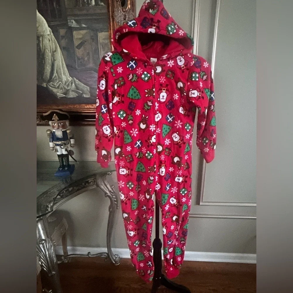 The Children’s Place Red Christmas Hooded Fleece One-Piece Pajamas Kids Size 7/8
